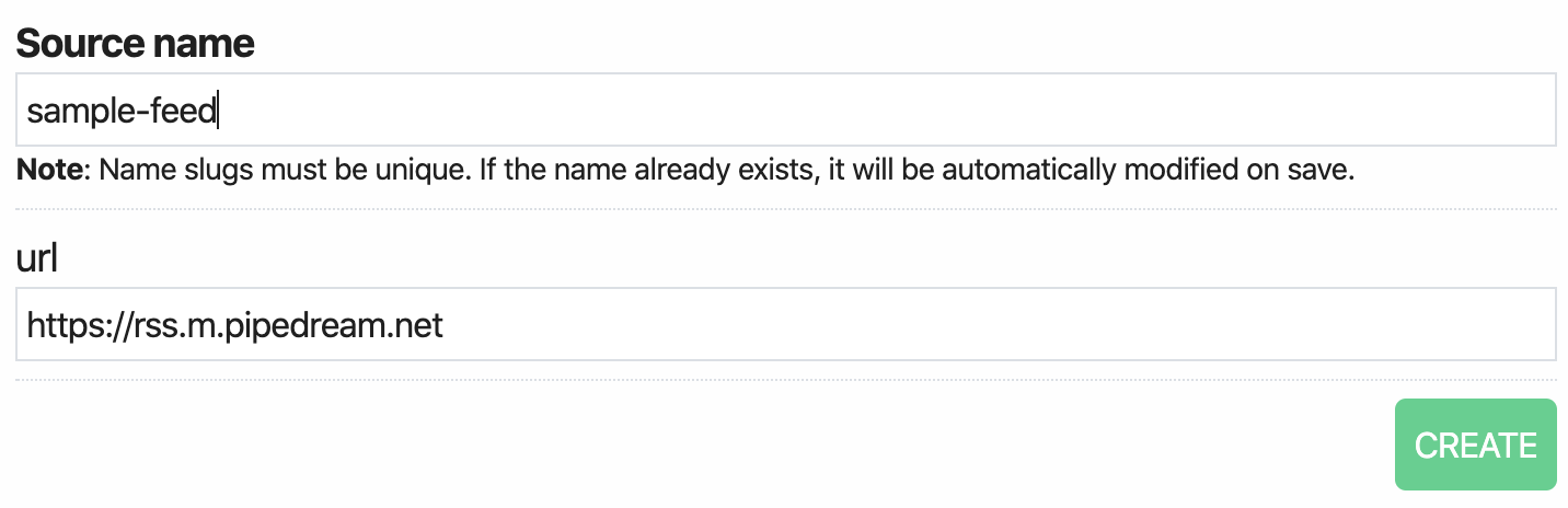RSS Source in Pipedream UI
